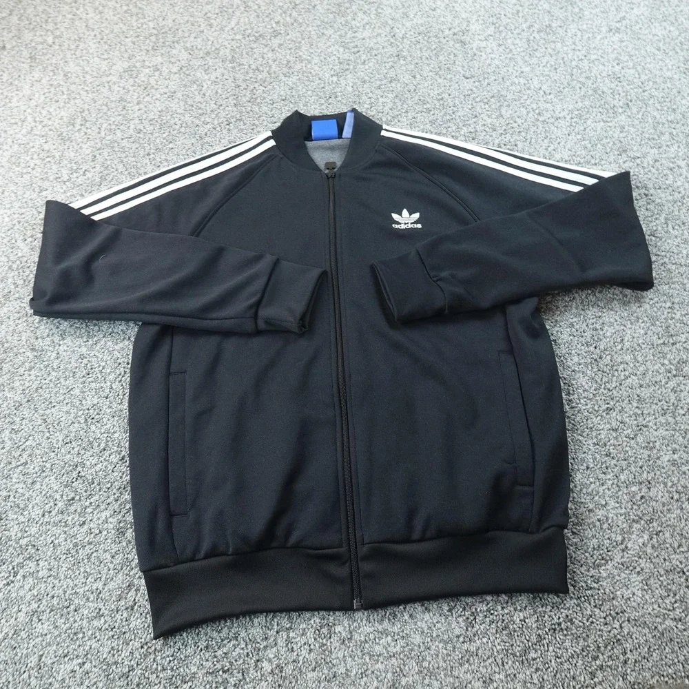 Adidas Jacket Mens L Black Firebird Trefoil Track Full Zip Athletic Coat Workout